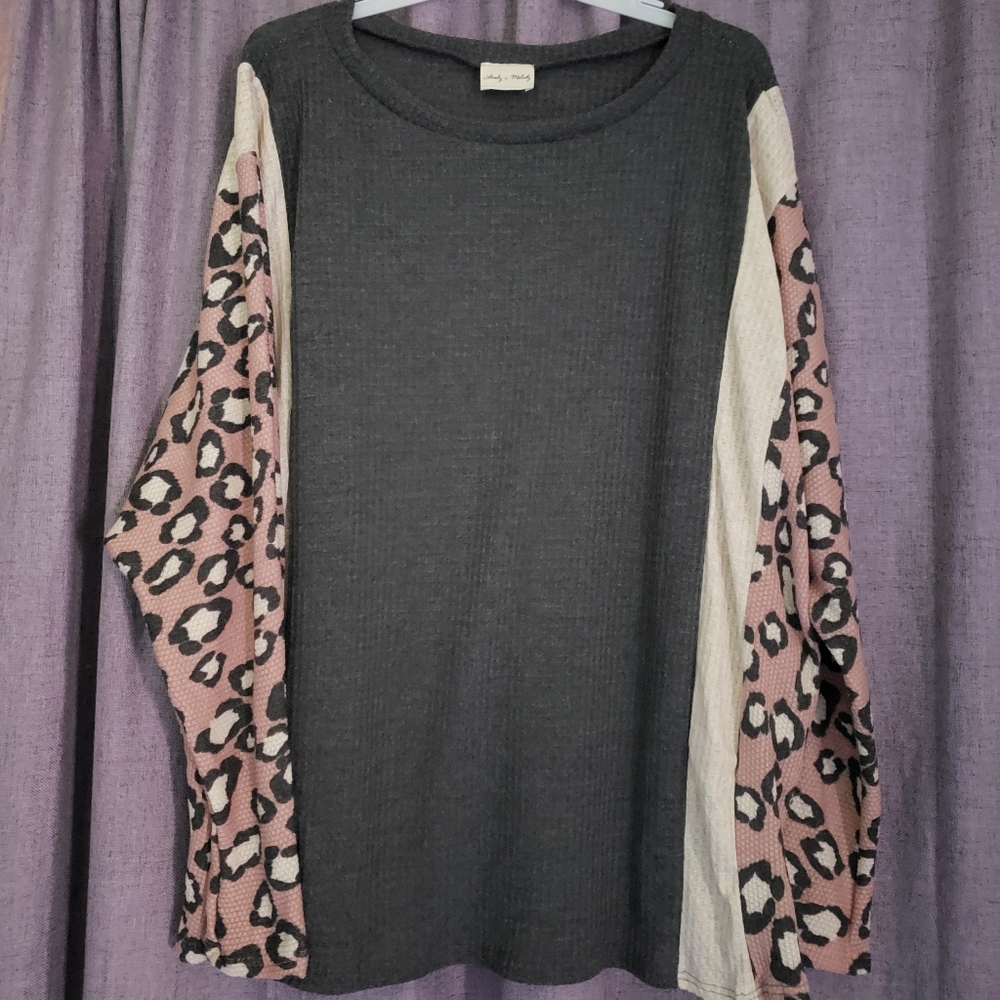 Animal Print Waffle Top - L